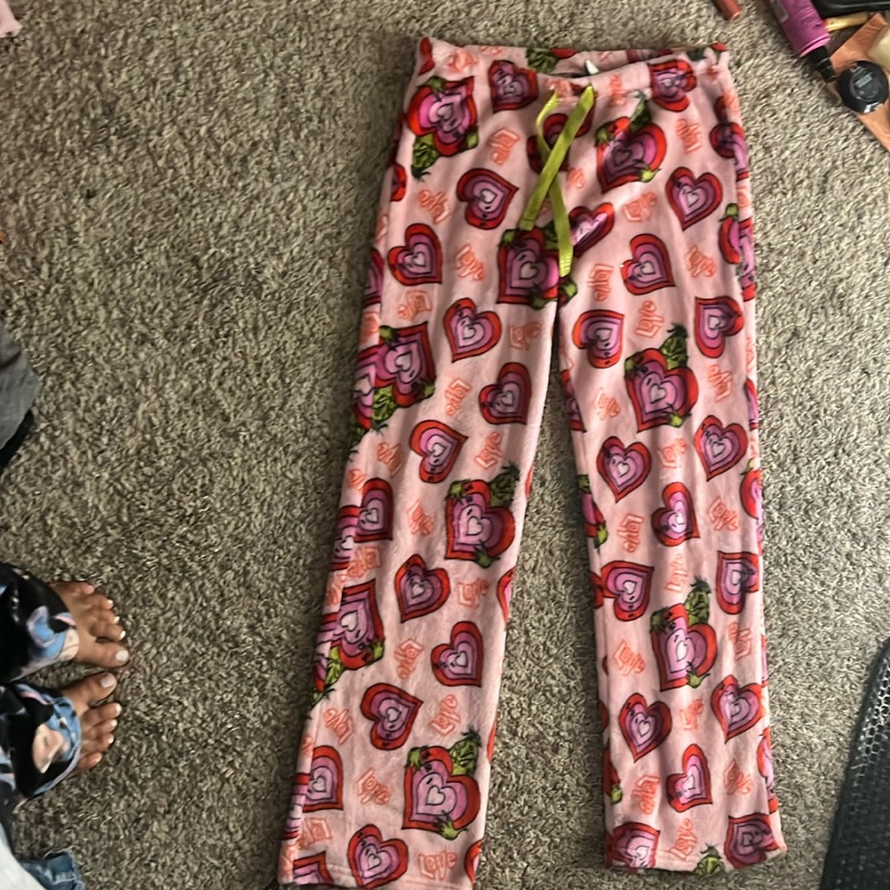 Grinch pjs! These are pink with red and Purple Hearts and size M